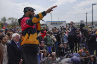 FILE - Christian Smalls, president of the Amazon Labor Union, speaks at a rally outside an Amazon facility on Staten Island in New York, Sunday, April 24, 2022. Amazon and the nascent group that successfully organized the company’s first-ever U.S. union are headed for a rematch Monday, May 2, 2022, when a federal labor board will tally votes cast by warehouse workers in yet another election on Staten Island. (AP Photo/Seth Wenig, File)