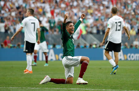 Soccer Football - World Cup - Group F - Germany vs Mexico - Luzhniki Stadium, Moscow, Russia - June 17, 2018 Mexico's Edson Alvarez celebrates after the match REUTERS/Carl Recine
