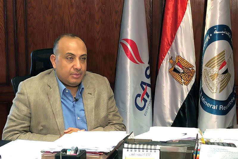 Abdel Fattah Farahat, Chairman & Managing Director of the state-owned Egyptian International Gas Technology company (GASTEC) looks on during an interview at his office in Cairo