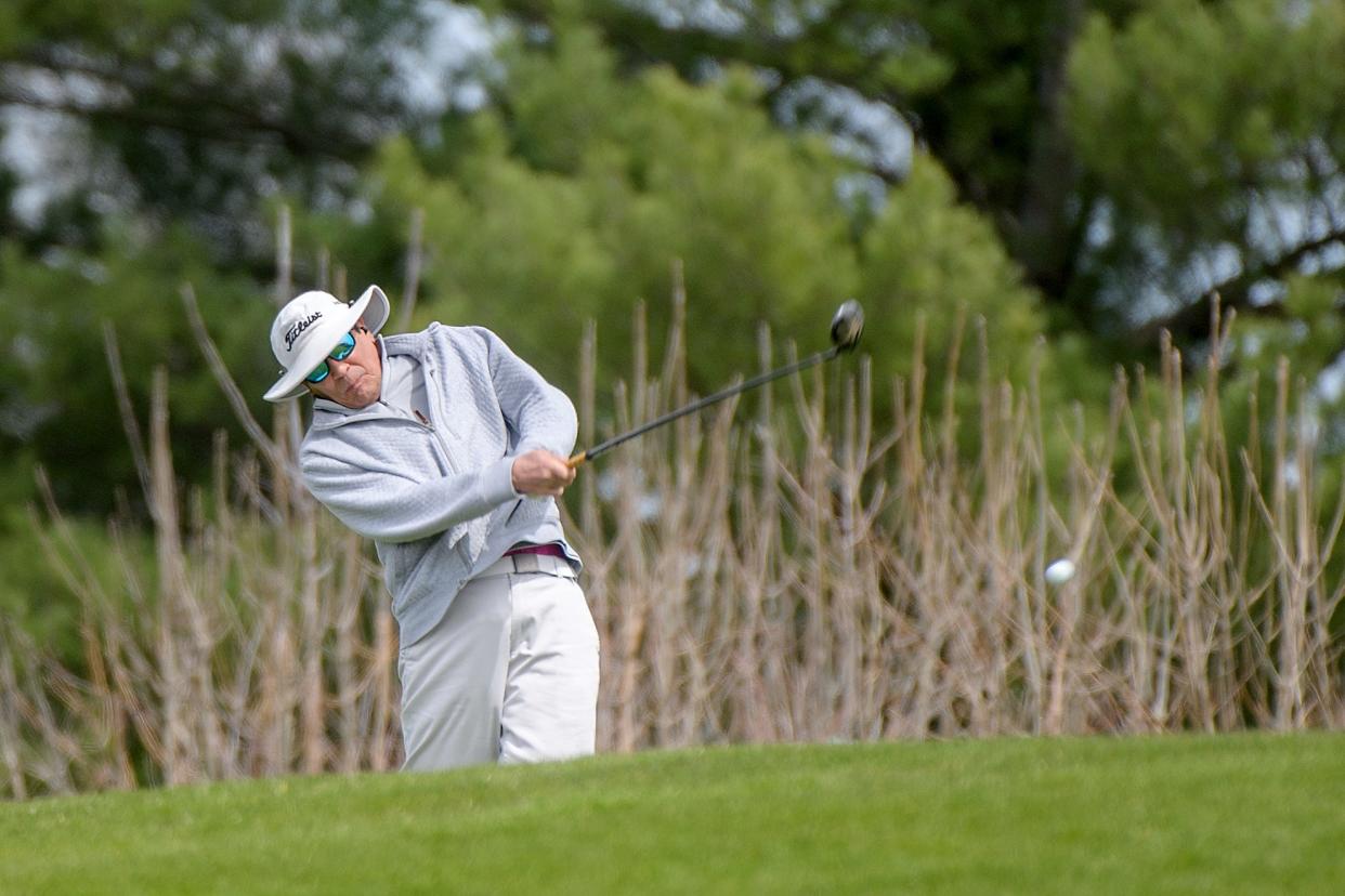 Robert Stein tees off on No. 9 during the Peoria Park District Spring Swing event Wednesday, April 10, 2024 at Kellogg Golf Course in Peoria.