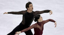 <p>FEBRUARY 20: Tessa Virtue and Scott Moir of Canada compete during the Figure Skating Ice Dance Free Dance program on day eleven of the PyeongChang 2018 Winter Olympic Games at Gangneung Ice Arena on February 20, 2018 in Gangneung, South Korea. (Photo by Jean Catuffe/Getty Images) </p>