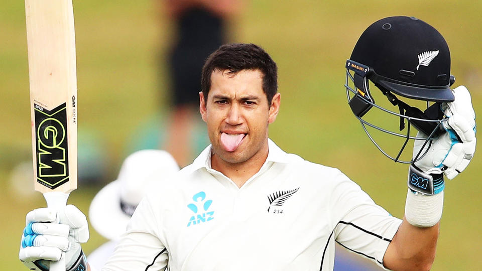 Seen here, New Zealand batter Ross Taylor celebrates after scoring a Test century.