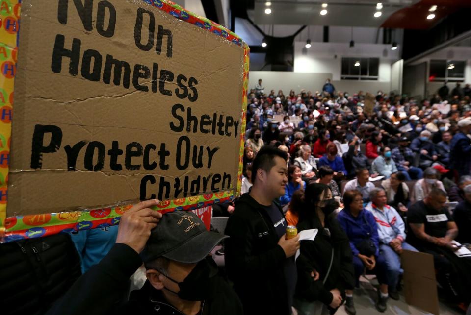 Many participants in a town hall meeting in Hacienda Heights opposed plans to convert a local Motel 6 into permanent housing