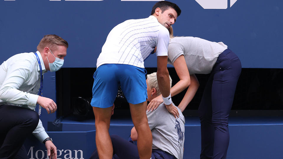 Novak Djokovic, pictured here after hitting the line judge at the US Open.