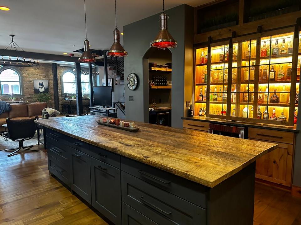 The home offers a wide range of alcohol at its wet bar. AirBnb