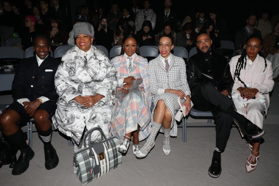 Pusha T, Queen Latifah, Jesse Williams and guests attend the Thom Browne fashion show during New York Fashion Week at The Shed on February 14, 2023 in New York City.