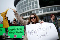 <p>Women’s rights activists march on the street on the International Women’s Day in Tbilisi, Georgia, March 8, 2018. (Photo: David Mdzinarishvili/Reuters) </p>