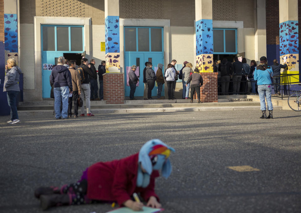 Philadelphia residents line up to go to the polls in Philadelphia, Pennsylvania, on Nov. 8.