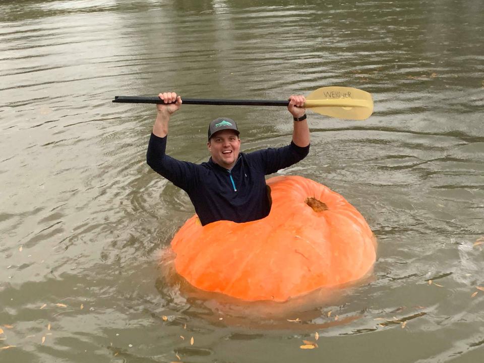 Justin Ownby has wanted to grow a giant pumpkin for four years. This year, he did it. And then he turned it into a boat.