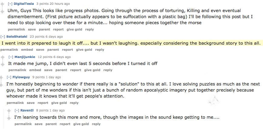 The reddit post has over 1000 comments and drawn in tech experts from across the globe who are all trying to decode the creepy messages. Photo: supplied