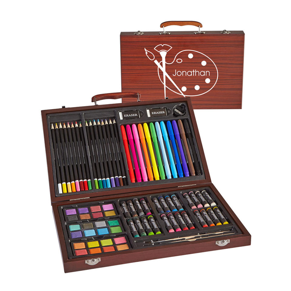 <p>If there’s a future Picasso in the family, this personalized set is just what they’ll want this season. There’s a place for all 80 pieces, so clean up is a breeze, and budding artists will have every tool required to produce their latest masterpiece. <br><strong><a rel="noopener" href="https://fave.co/2Qqgjs8" target="_blank" data-ylk="slk:SHOP IT;elm:context_link;itc:0;sec:content-canvas" class="link ">SHOP IT</a>:</strong> $19, <a rel="noopener" href="https://fave.co/2Qqgjs8" target="_blank" data-ylk="slk:walmart.com;elm:context_link;itc:0;sec:content-canvas" class="link ">walmart.com</a> </p>