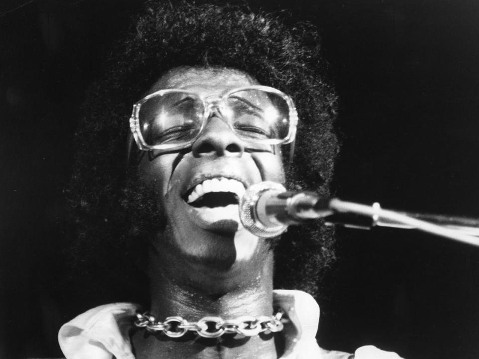 Musician Sly Stone, of Sly and the Family Stone, performs at the Woodstock Festival on August 17, 1969 in Bethel, New York. / Credit: Michael Ochs Archives/Getty Images