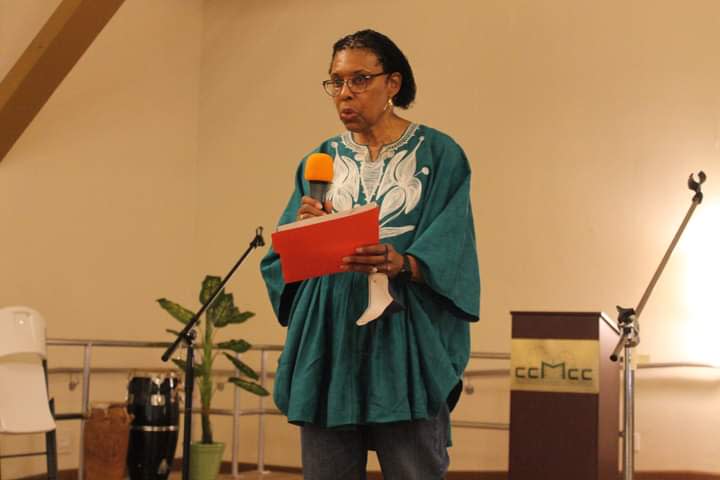 Deloris Rentz, financial secretary, historian and event organizer for the Cotton Club Museum and Cultural Center, welcomes the crowd to the Florida Emancipation Day celebration at the center on Friday.