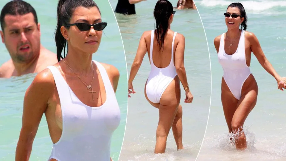 Kourtney Kardashian bares all in sizzling white swimsuit