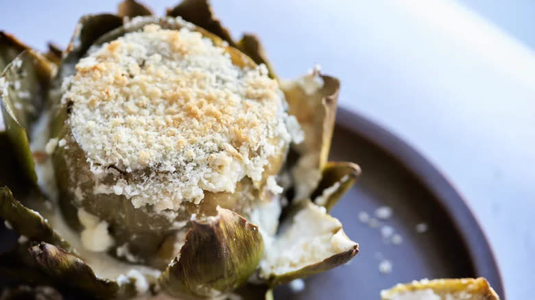 Stuffed Artichoke topped with crumbs