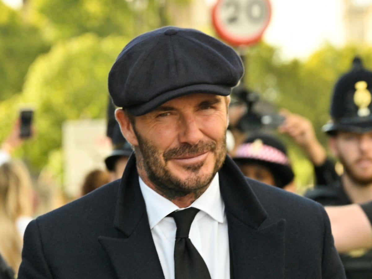 David Beckham leaves the Palace of Westminster after paying respects to the coffin of Queen Elizabeth II on 16 September (AFP via Getty Images)