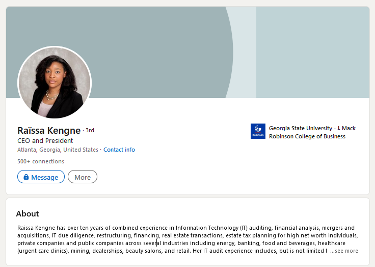 A screenshot from what appears to be Raïssa Kengne’s LinkedIn page (Raïssa Kengne via LinkedIn)