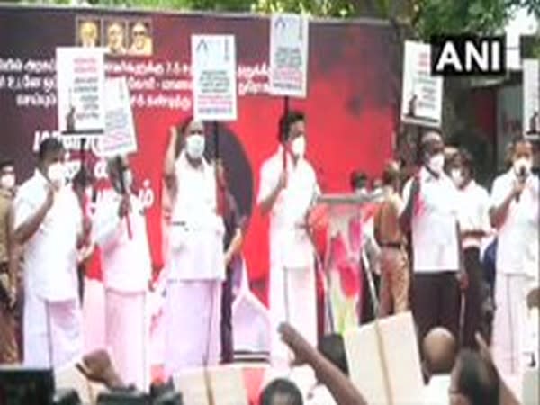 DMK staged a protest near Raj Bhawan, Chennai (Photo/ANI)