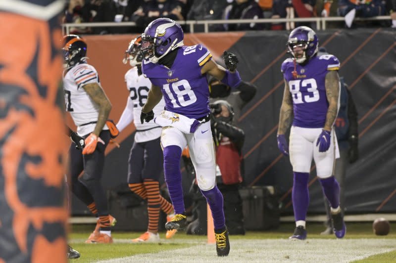 Minnesota Vikings wide receiver Justin Jefferson (18) is now under contract through 2028. File Photo by Mark Black/UPI
