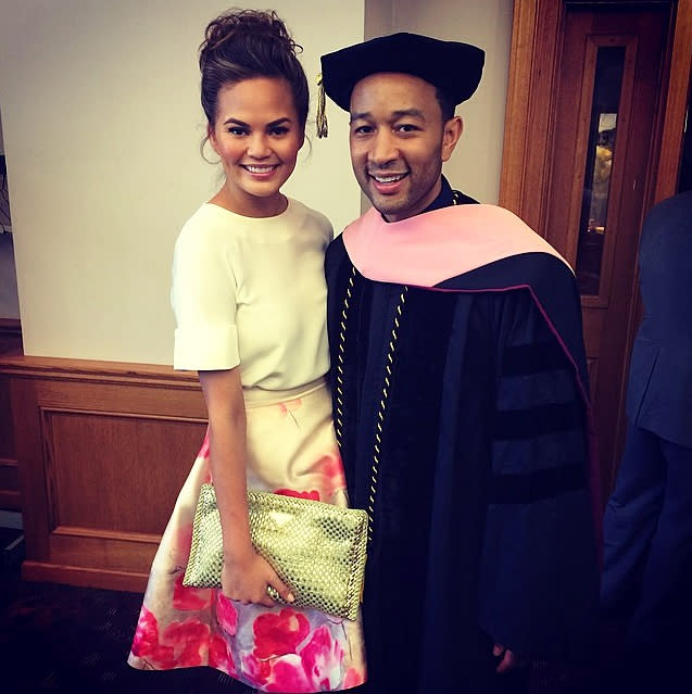 Legend received an honorary doctorate of music at the University of Pennsylvania on May 19, 2014, and a proud Teigen posted an Instagram of the moment. "My baby got another honorary doctorate! I have a bunch too I just don't brag about all the time," she joked.