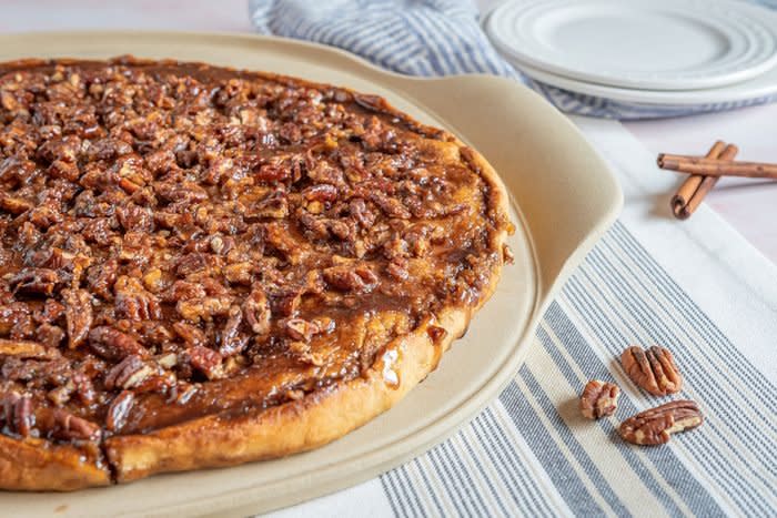 Finished Pecan Pizza Coffee Cake on tray