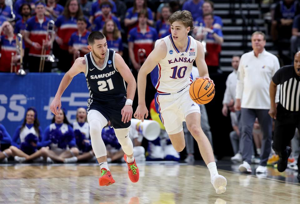 Could the 6-foot-9 Johnny Furphy out of Kansas be a fit for the Milwaukee Bucks when they pick in the first round of the 2024 NBA draft?