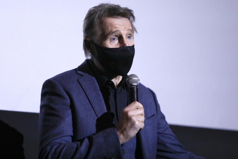 <p>Liam Neeson helped kick off the opening of New York City's theaters after nearly a year of closure due to the COVID-19 pandemic by making an appearance at AMC Lincoln Square to introduce a showing of his new film <em>The Marksman</em>.</p>