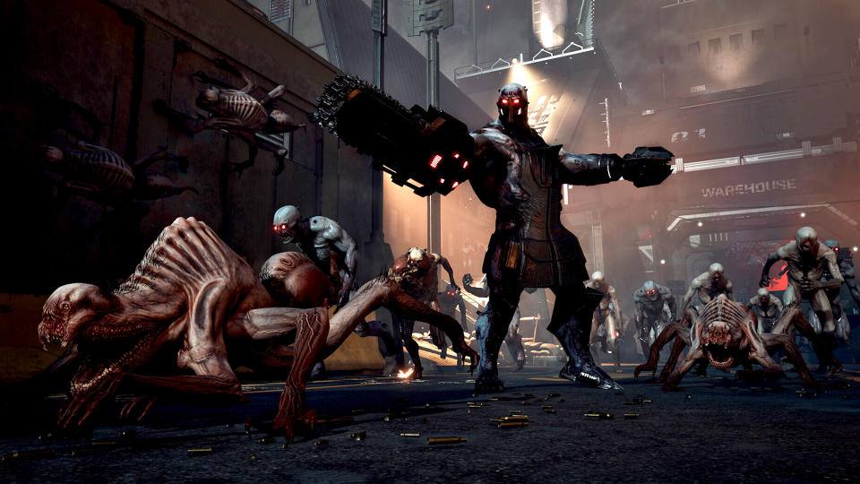 A screenshot of a horde of monsters approaching a player in Killing Floor 3.