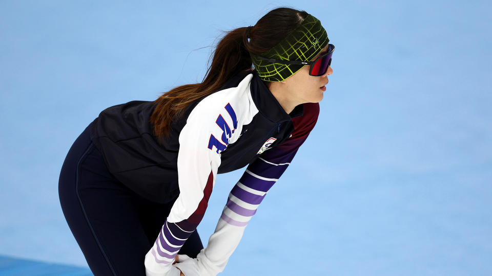 Yu-Ting Huang made waves at the Beijing Olympics for wearing a China uniform. (Photo by Elsa/Getty Images)