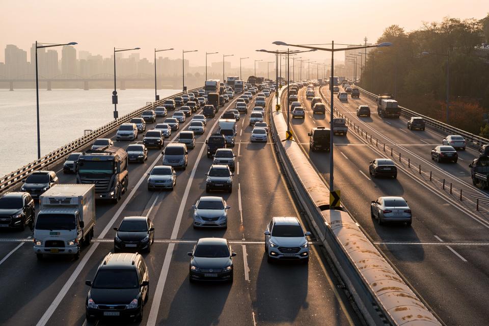 Aerial view of a highway with traffic