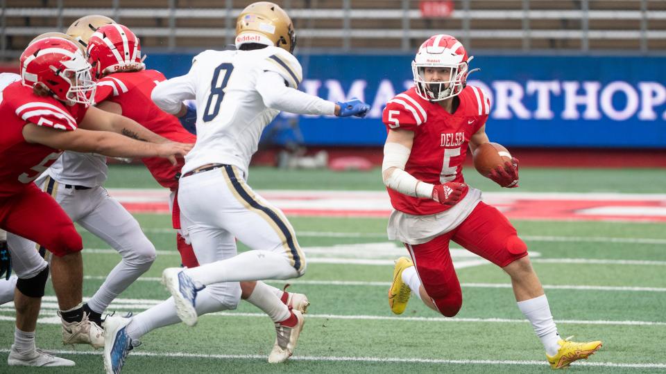 Delsea's Wayne Adair runs the ball during the NJSIAA State Group 3 football championship game between Delsea and Old Tappan played at Rutgers' SHI Stadium in Piscataway on Saturday, December 3, 2022.  