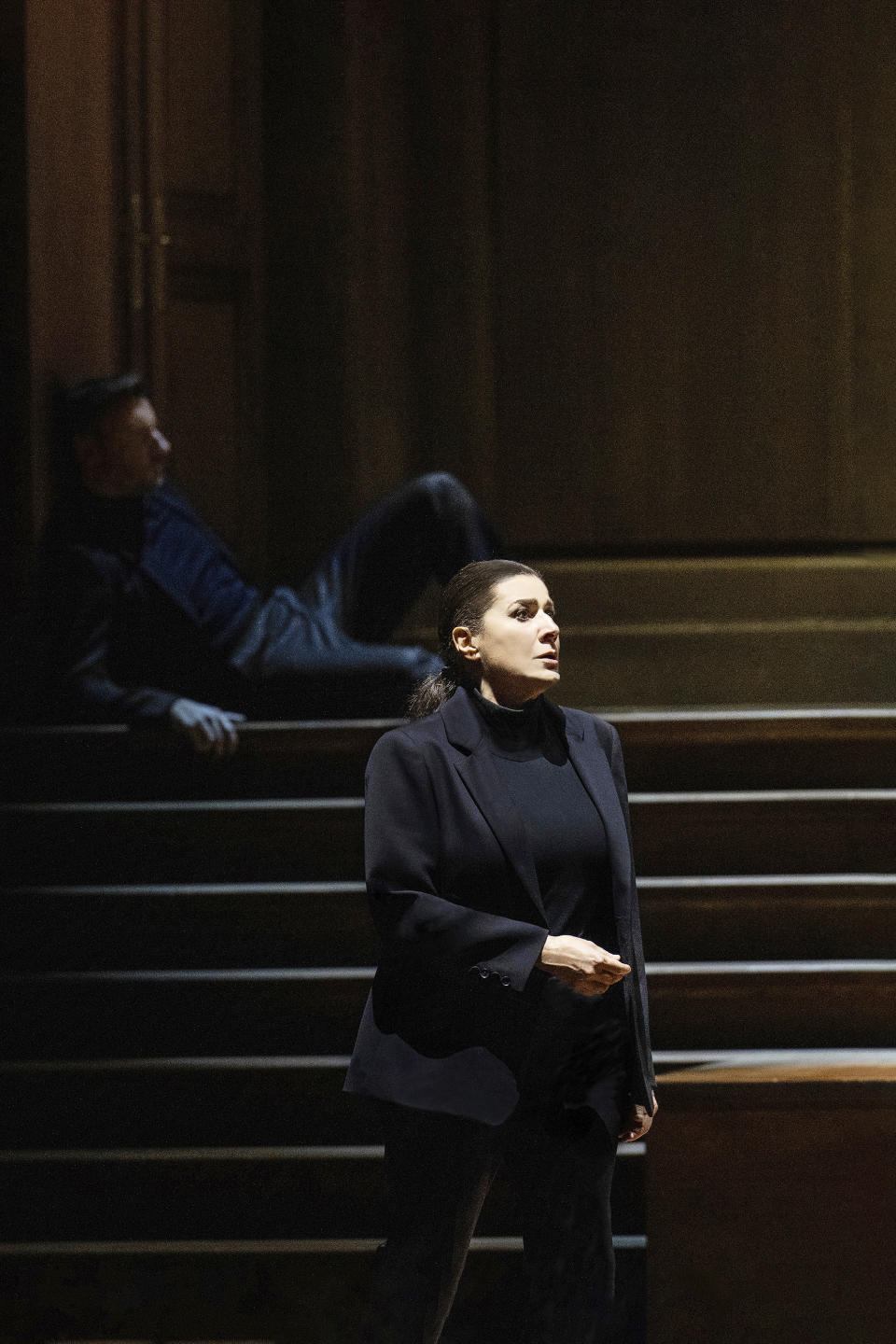 This image provided by the Salzburg Festival shows mezzo-soprano Cecilia Bartoli as Orfeo in a rehearsal of Christof Loy's production of Gluck's "Orfeo ed Eurydice" at the Salzburg Festival. (Monika Rittershaus/Salzburg Festival via AP)