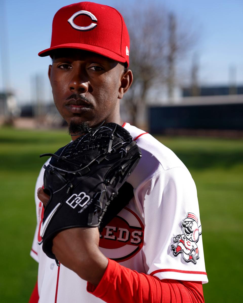 Cincinnati Reds pitcher Justin Dunn, Friday, March 18, 2022, at the baseball team's spring training facility in Goodyear, Ariz.