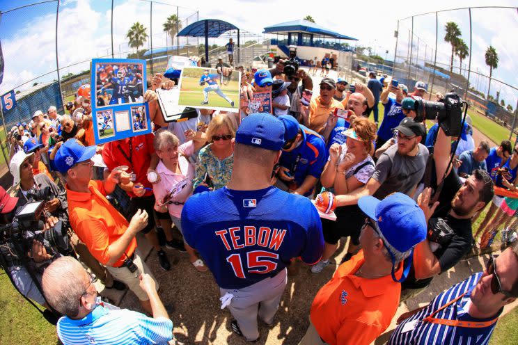 Tim Tebow will face legitimate competition in the AFL. (Getty Images/Rob Foldy)