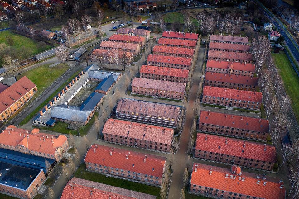 An aerial view of the Auschwitz I extermination camp in Oswiecim, Poland. 