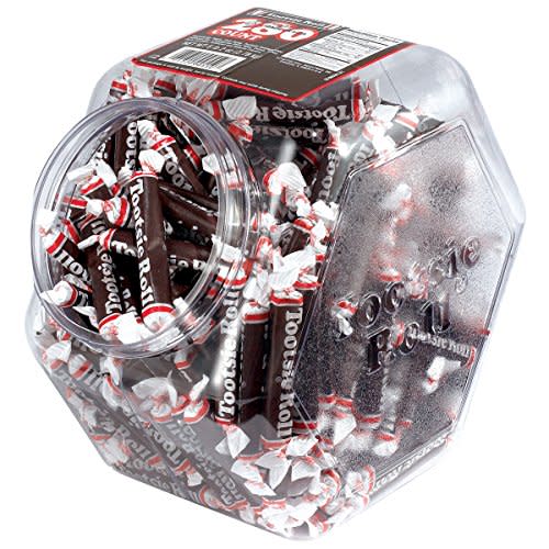 Tootsie Roll 280-Count Tub - Resealable Plastic Jar of Individually Wrapped Treat Size Tootsie Rolls - 98 Ounce, Chocolate