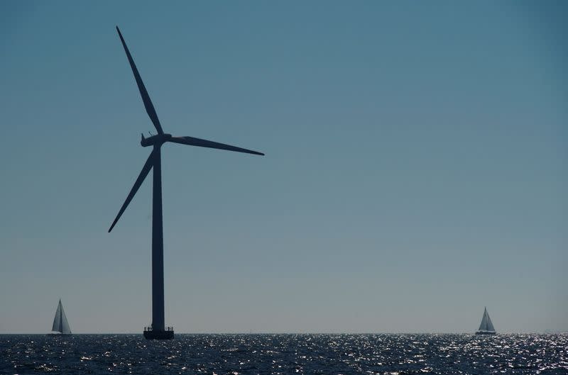A view of the turbine at an offshore wind farm near Nysted