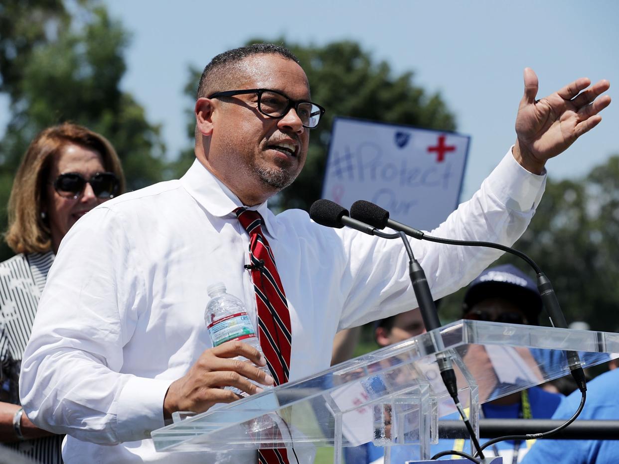Minnesota attorney general Keith Ellison (D-MN) addresses a rally against Trump Administration education funding cuts outside the U.S. Capitol July 19, 2017 in Washington, DC ((Getty Images))