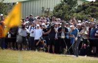 Jul 23, 2017; Southport, ENG; Jordan Spieth chips on the first hole during the final round of The 146th Open Championship golf tournament at Royal Birkdale Golf Club. Mandatory Credit: Ian Rutherford-USA TODAY Sports