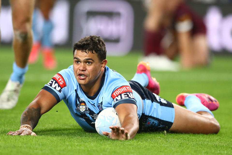 Latrell Mitchell, pictured here in action for NSW in the 2021 State of Origin series.