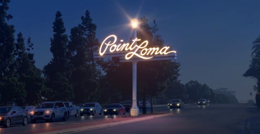 Rendering of the new Point Loma gateway sign at night. (Courtesy of the Point Loma Association)
