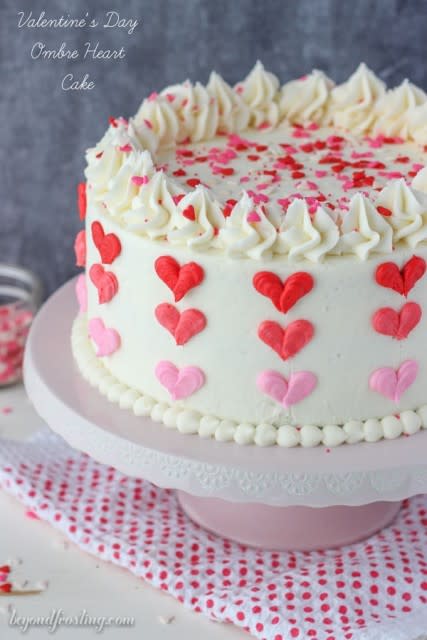 <p>This probably isn’t all that tricky to replicate. A little neat piping and you’re golden.<i> [Photo: <a href="http://beyondfrosting.com/2016/01/18/valentines-day-ombre-heart-cake/?crlt.pid=camp.YcbTCUAKUbVl" rel="nofollow noopener" target="_blank" data-ylk="slk:Beyond Frosting;elm:context_link;itc:0;sec:content-canvas" class="link ">Beyond Frosting</a>]</i></p>