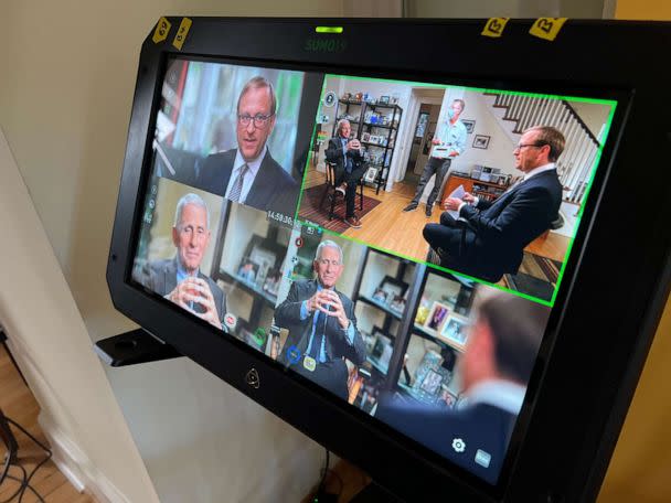 PHOTO: Dr. Anthony Fauci speaks to ABC News' Jonathan Karl in an exclusive interview at his home. (Lauren Lantry/ABC News)