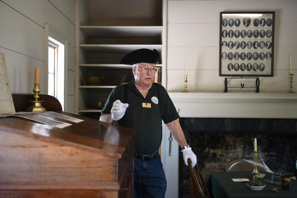 John Parker speaks to guests at Blount Mansion, the city's oldest operating museum, during the Knoxville Historic House Museums' Statehood Day celebration, Saturday, June 3, 2023.