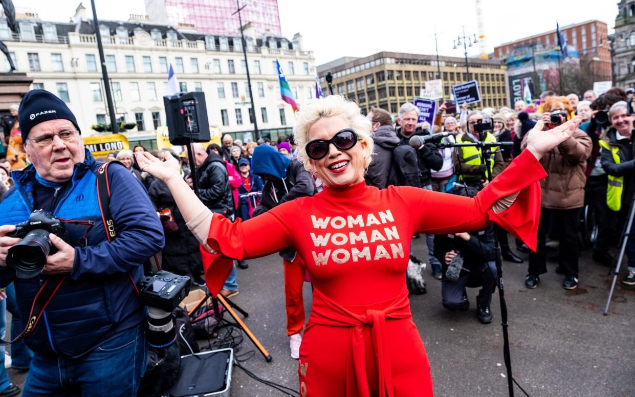 Kellie-Jay Keen at an earlier protest in Glasgow