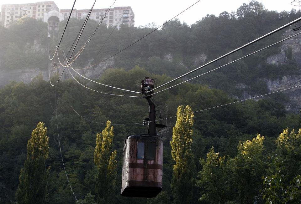 A 60-year-old cable car passes above the town of Chiatura