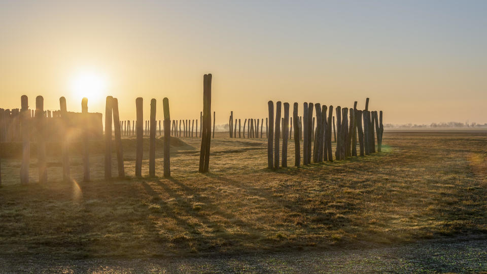 A woman watches the sunrise at the Pömmelte Ring sanctuary in Saxony-Anhalt, Germany, on the winter solstice, Dec. 21, 2020. / Credit: Stephan Schulz/picture alliance via Getty Images