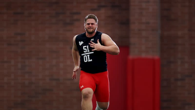 Utah’s Keaton Bills participates in the annual pro day at the University of Utah in Salt Lake City on Thursday, March 21, 2024.