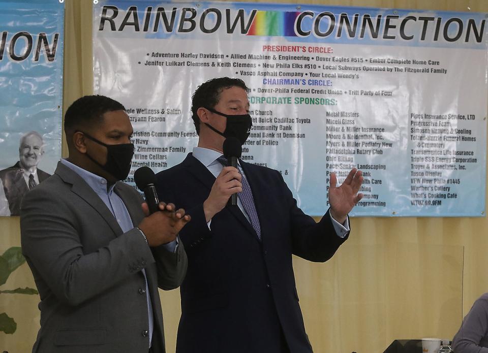 Rainbow Connection Executive Director Perci Garner and Brian Hanner react to the telethon total at the end of the 2021 program. The agency's 50th annual event is coming up March 12.