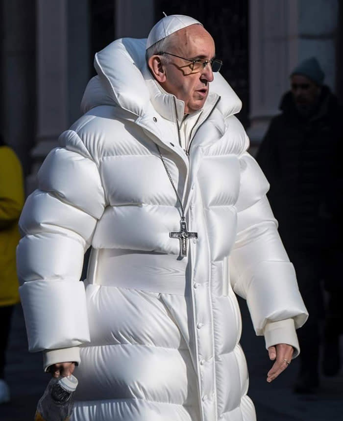 Pope Francis, puffer coat, Midjourney, AI image